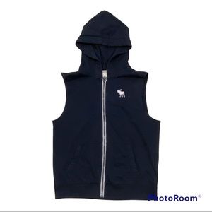 abercrombie kids Boys’ Hooded Fleece Sweatshirt Zip Sleeveless Navy Vest Sz.L/14